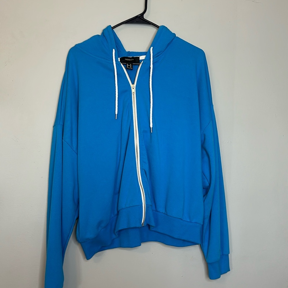 Plus-size Oversized blue zip up